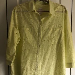 Chico's Pale Yellow/Green Eyelit Blouse
